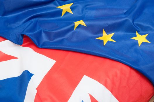 Closeup of Flags of Great Britain and European Union