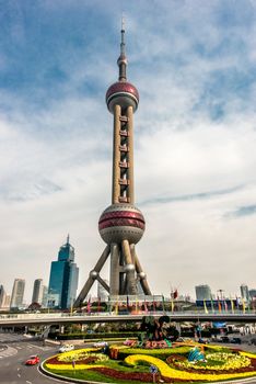 Shanghai, China - April 7, 2013: Oriental Pearl Tower skyscrapers building pudong at the city of Shanghai in China on april 7th, 2013