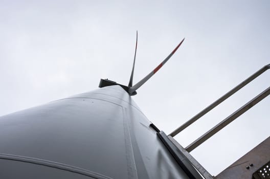 Detail of a wind turbine located on the hills near Riparbella in Tuscany