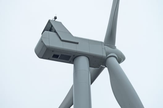 Detail of the top of a wind turbine located on the hills of Tuscany near Riparbella