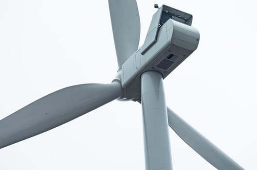 Detail of the top of a wind turbine located on the hills of Tuscany near Riparbella