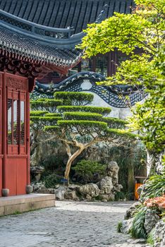 detail of the historic Yuyuan Garden created in the year 1559 by Pan Yunduan in shanghai china