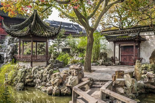 detail of the historic Yuyuan Garden created in the year 1559 by Pan Yunduan in shanghai china