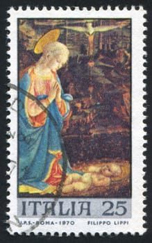 ITALY - CIRCA 1970: stamp printed by Italy, shows Virgin and Child by Fra Filippo Lippi, circa 1970