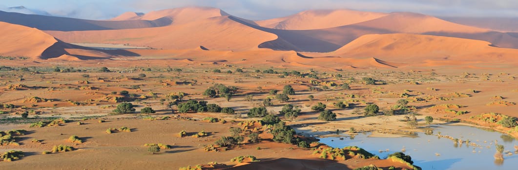 Panorama from three photos showing Deadvlei and Sossusvlei