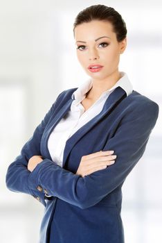 Portrait of young businesswoman isolated on white