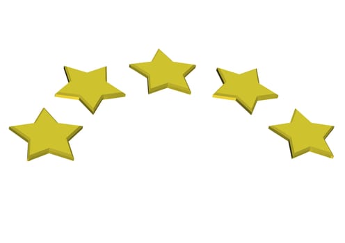 Gold Stars. Isolated on white. Three dimensional render.