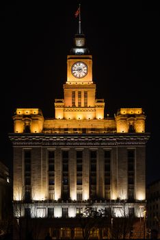 custom house the bund at night n the city of shanghai china popular republic