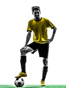 one brazilian soccer football player young man standing in silhouette studio on white background