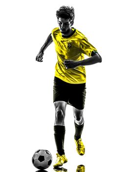 Paris, France - May 3,2013: one brazilian soccer football player young man running in silhouette at Paris, France on May 3th 2013