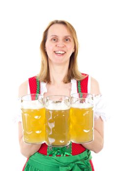 Bavarian waitress serving beer at Oktoberfest