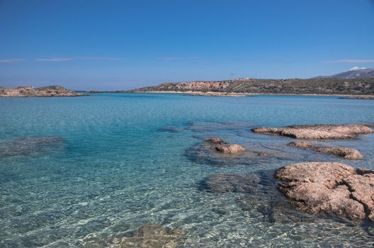 The transparent waters of Elafonisi in Crete island