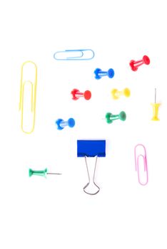 Colorful office equimpent- clips and drawing pins.