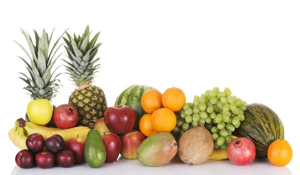 Fresh fruits composition. Isolated on white.