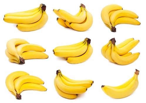 Collection of yellow bananas isolated on white background