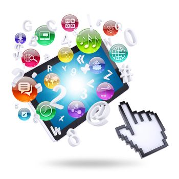 Tablet computer and application icons. Computer technology concept