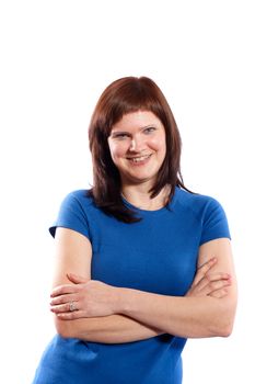 smilling middle age woman on a white background