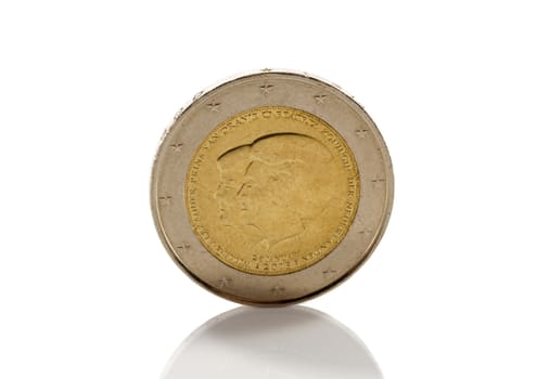 two euro coin from holland with king willem alexander and prinses beatrix