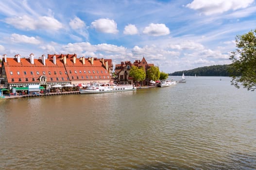 Port in Mikolajki at summer sunny day, the Masurian Lakes district of northern Poland