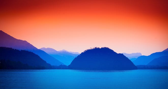 Wolfgang See lake view with Alps mountains on background, Austria