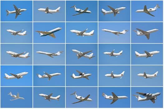 Beautiful white passenger airplane in blue sky