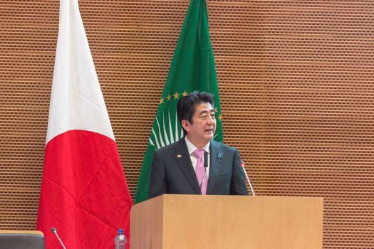 H.E. Mr. Shinzo Abe, Prime Miinister of Japan, delivers a speech on Japan's Diplomacy towards Africa, on the occasion of his visit to the Federal Democratic Republic of Ethiopia, on January 14, 2014, at the African Union Headquarters in Addis Ababa, Ethiopia.