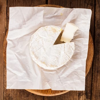 camembert cheese slice macro shot. Shallow DOF