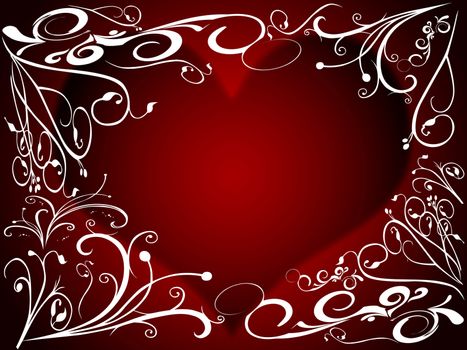 Red white illustrated valentine background with heart and flowers