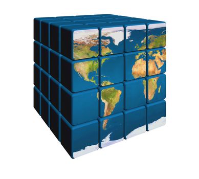 3d blue cubes with colour world map