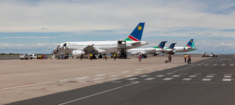 WINDHOEK, NAMIBIA, 3 jan 2014 - Planes of Air Namibia at Windhoek Airport. Tourist visit Namibia for it's extensive wildlife. NAMIBIA, 2014