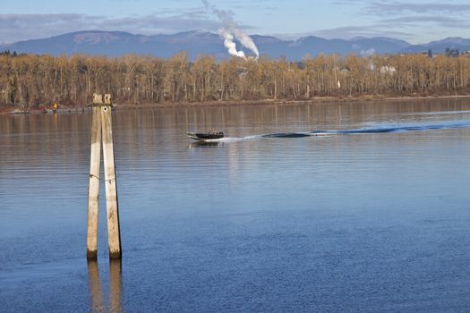 Speedboat on the Columbia river pacific northwest Oregon.