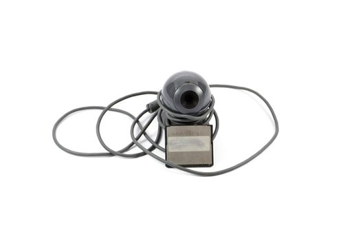 Black Webcam with Cable and Card  on white background