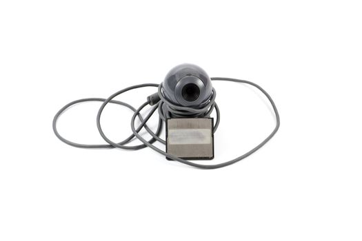 Black Webcam with Cable and Card  on white background