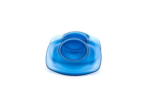 Blue Plastic Egg Cups on white background