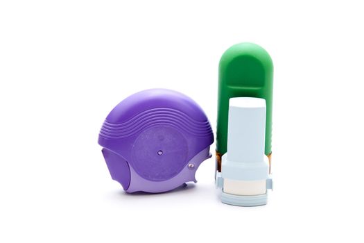 Nasal Spray with  Asthma Inhaler on white background