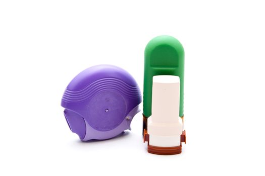 Nasal Spray with  Asthma Inhaler on white background