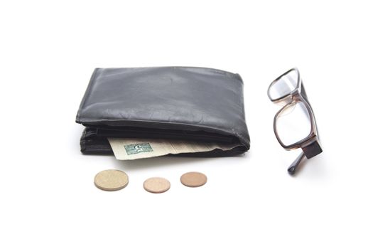 Black Money Purse with Reading Glasses and Money