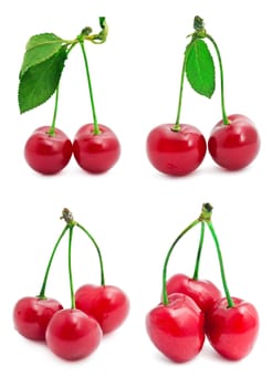 Collection of beautiful red cherry isolated on white background