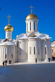 Beautiful and ancient  cathedral in monastery of Sergiev Posad, Russia