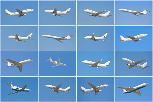 Beautiful white passenger airplane in blue sky