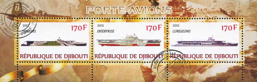 DJIBOUTI - CIRCA 2012: stamp printed by Djibouti, shows battleship, circa 2012