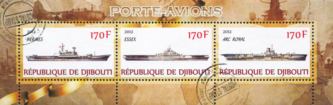 DJIBOUTI - CIRCA 2012: stamp printed by Djibouti, shows battleship, circa 2012