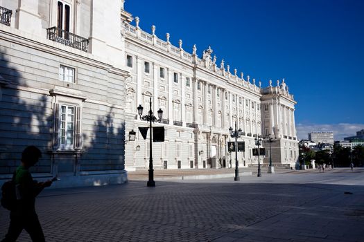 Beautiful view of famous Royal Palace in Madrid, Spain