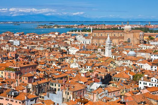 Panoramic view of Venice from San Marco bell tower, Italy