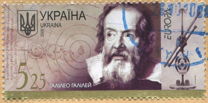 UKRAINE - CIRCA 2009: stamp printed by Ukraine, shows Galileo Galilei, circa 2009