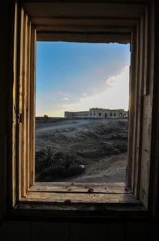Abandoned Buildings of a Military Base at Sunset