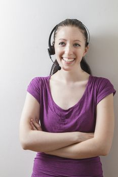 twenty something female phone agent with great big smile