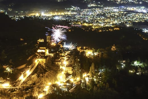 Fireworks over the Sacred Mount of Varese - New Year
