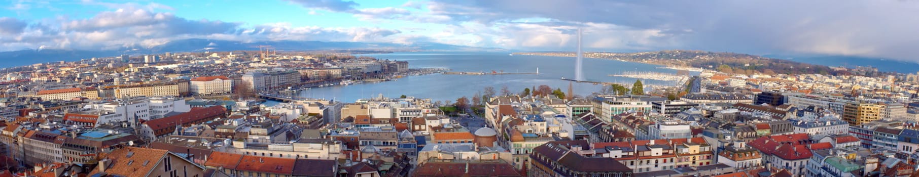 Panorama of Geneva city by beautiful day from cathedral famous Saint-Pierre, Switzerland (HDR)