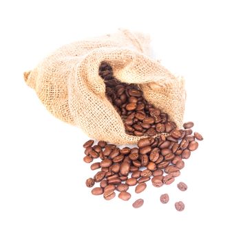 coffe beans heap in the bag isolated on white